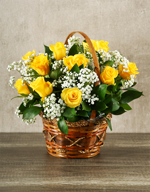 roses Woven Basket of Yellow Roses