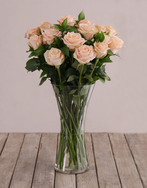 Flair of Peach with Roses in a Vase