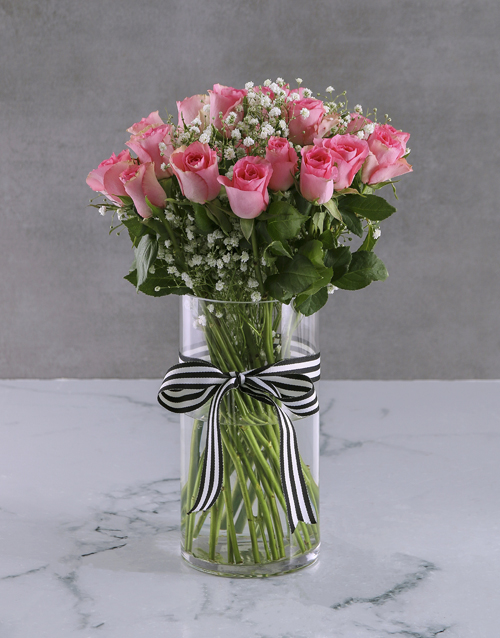 roses Pretty In Pink Rose Vase Arrangement