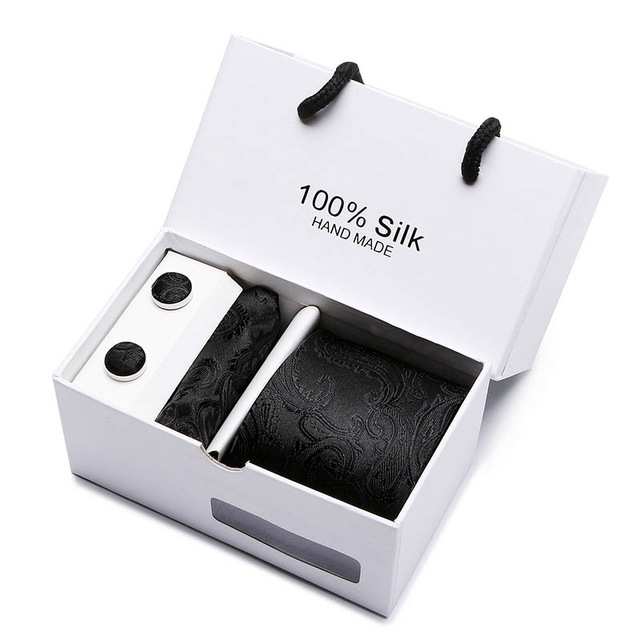Silk Black Paisley 4 Piece Tie & Cufflink Set