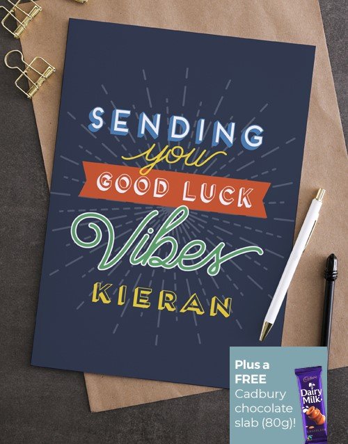 Personalised Good Luck Vibes Card