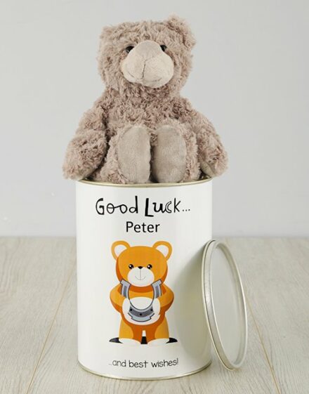 Personalised Good Luck Teddy Tin