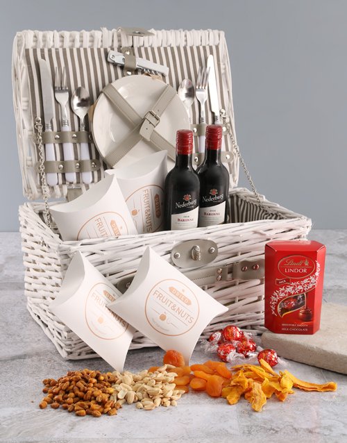 Two Person White & Grey Picnic Basket