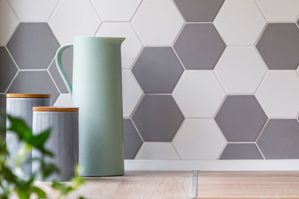 wall with patterned tiles