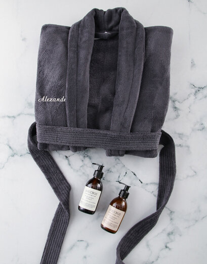 Personalised Charcoal Gown and Rooibos Bath Set