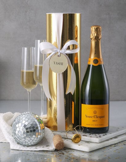 Personalised Glitter Gold Veuve Gift Box