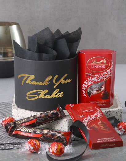 Personalised Lindt Thank You Hat Box