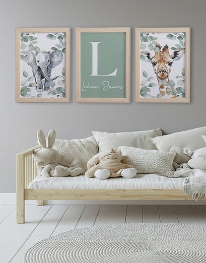 Personalised Safari Wall Art Trio Set
