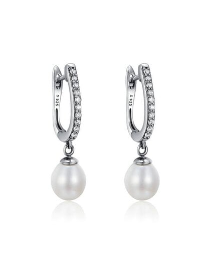 Silver Pearl Pave Drop Earrings