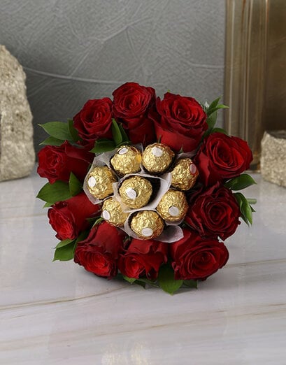Red Roses and Ferrero Bouquet